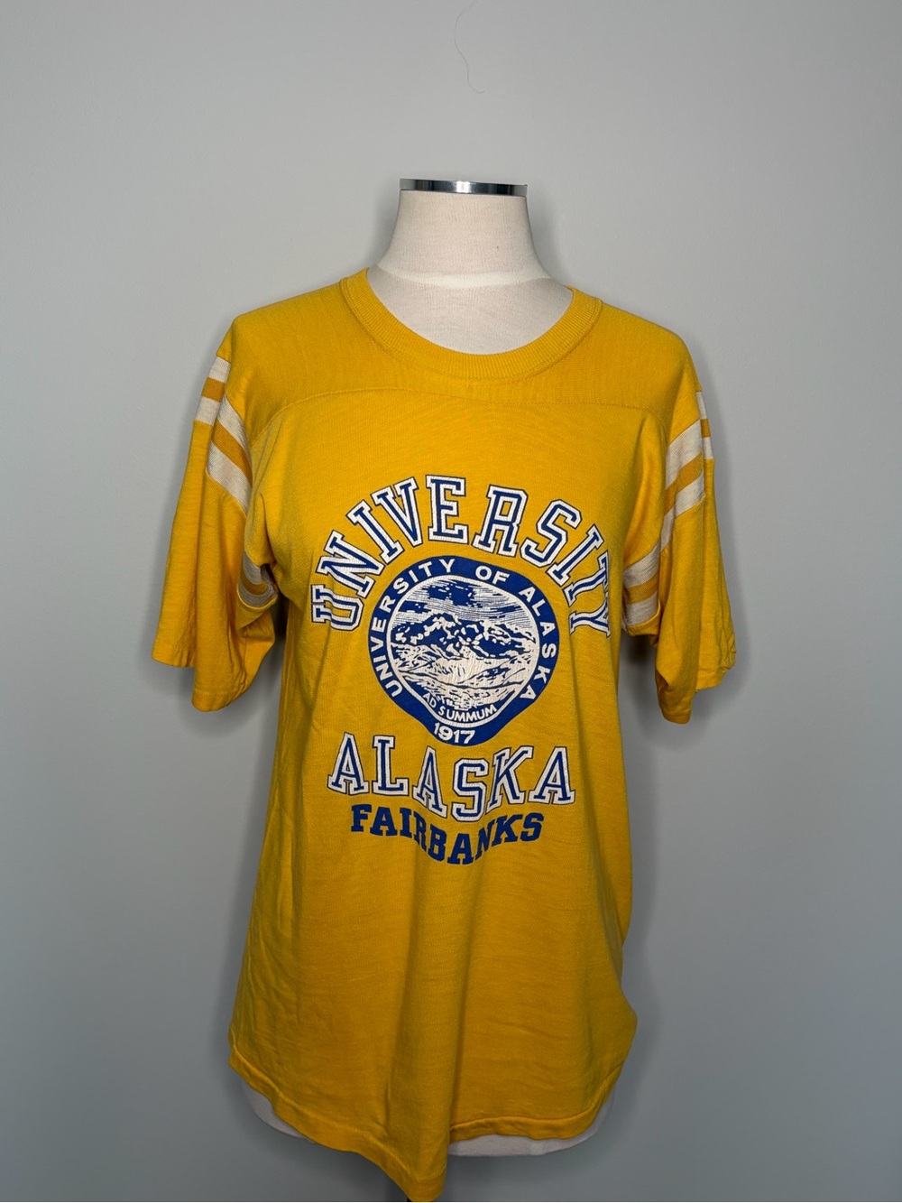 Vintage University of Alaska Fairbanks Yellow Graphic Short Sleeve Tee, Medium